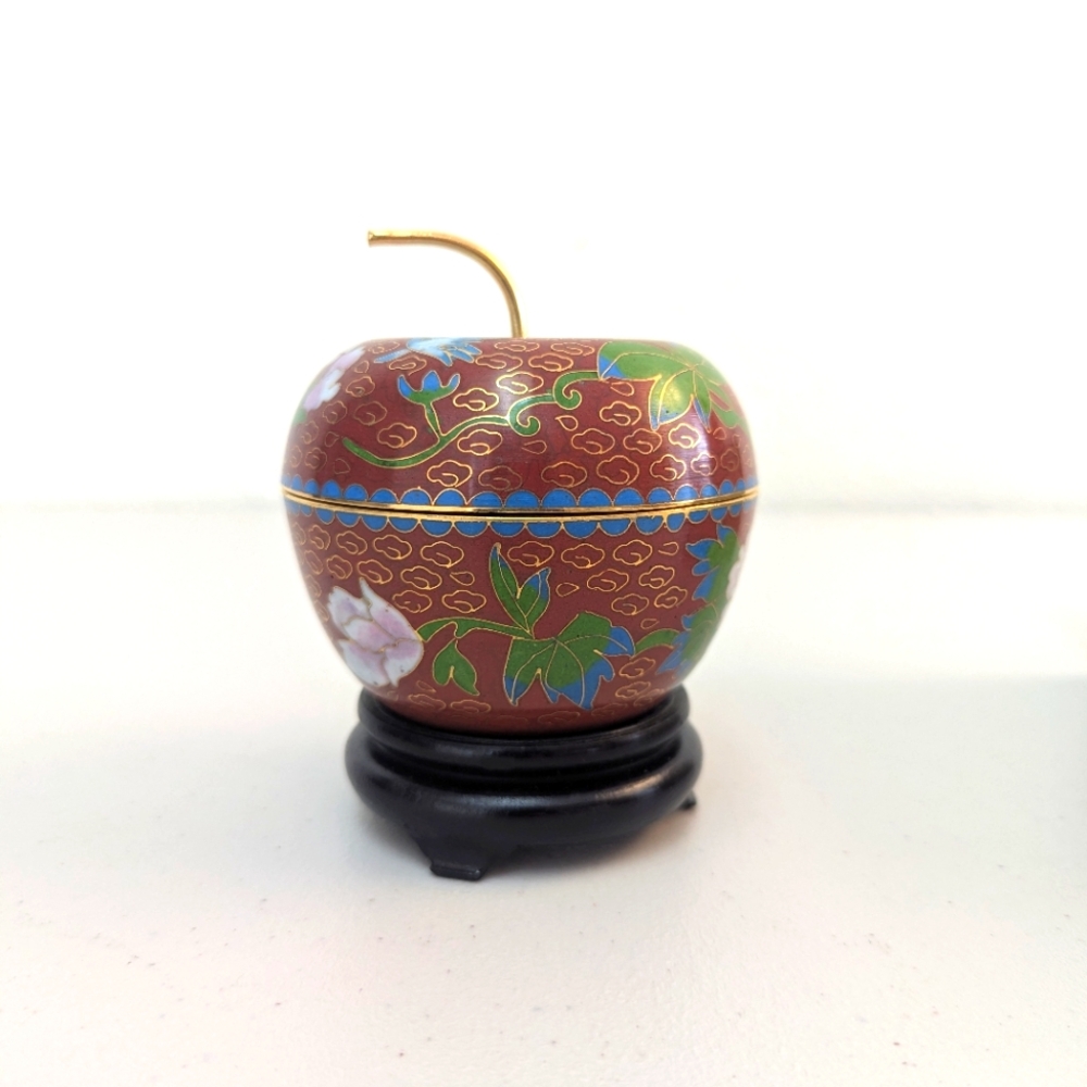Elegant Cloisonné Apple with Floral Accents